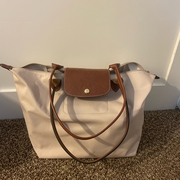 Longchamp Handbags - Brown Trim Cream Tote Bag